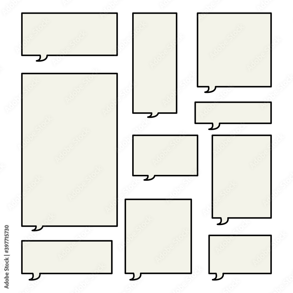 Set of Cream color speech bubbles, empty bubbles with black borders, speaking and talk, communication and dialogue, vector illustrations. Set of Cream color speech bubbles, empty bubbles with black borders, speaking and talk, communication and dialogue, vector illustrations.