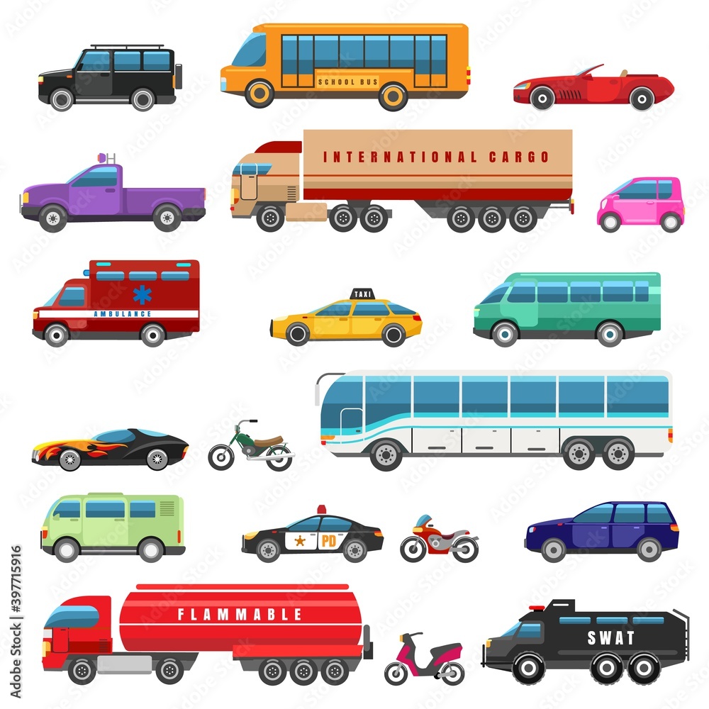 Cartoon bikes trucks and public transport Cartoon bikes trucks and public transport