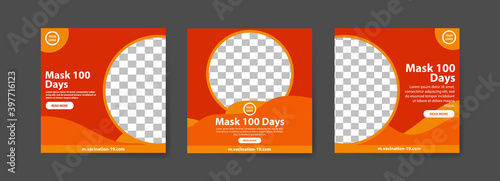 Collection of 100 days of masks covid-19 vaccine social media posts. vaccine for covid-19. for the socialization of the covid-19 virus vaccination.