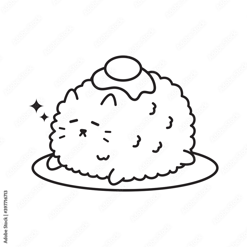 cat fried rice Adorable kawaii kitty hand drawn doodle. cat fried rice Adorable kawaii kitty hand drawn doodle.