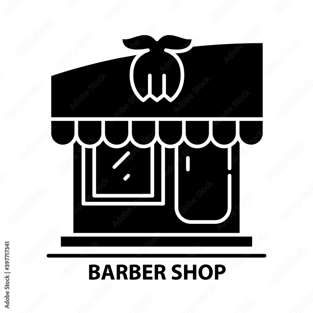 barber shop icon, black vector sign with editable strokes, concept illustration barber shop icon, black vector sign with editable strokes, concept illustration