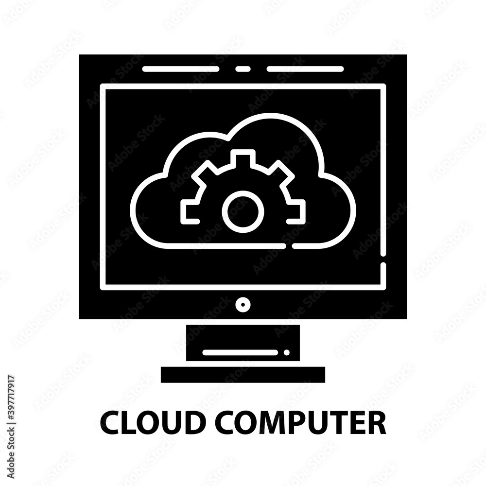 cloud computer icon, black vector sign with editable strokes, concept illustration cloud computer icon, black vector sign with editable strokes, concept illustration