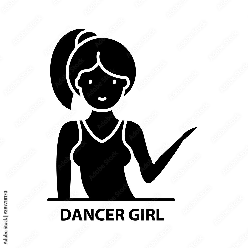 dancer girl icon, black vector sign with editable strokes, concept illustration dancer girl icon, black vector sign with editable strokes, concept illustration