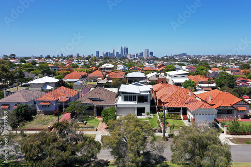 Aerial urban landscape view of suburban cityscape in Perth Western Australia