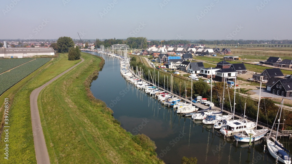 Numansdorp harbor seen from the air. Located on the hollandsdiep in South Holland.