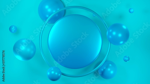 3D Rendering of Colorful spheres of balls on blue background. © Thares2020