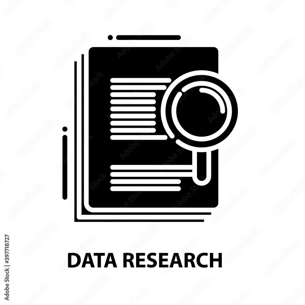data research symbol icon, black vector sign with editable strokes, concept illustration data research symbol icon, black vector sign with editable strokes, concept illustration