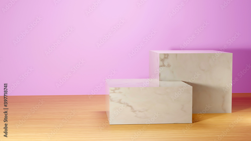 3D Rendering of Premium white podium mock on pink background, platform for product presentation. 3D Rendering of Premium white podium mock on pink background, platform for product presentation.