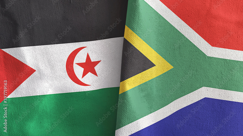South Africa and Western Sahara two flags textile cloth 3D rendering
