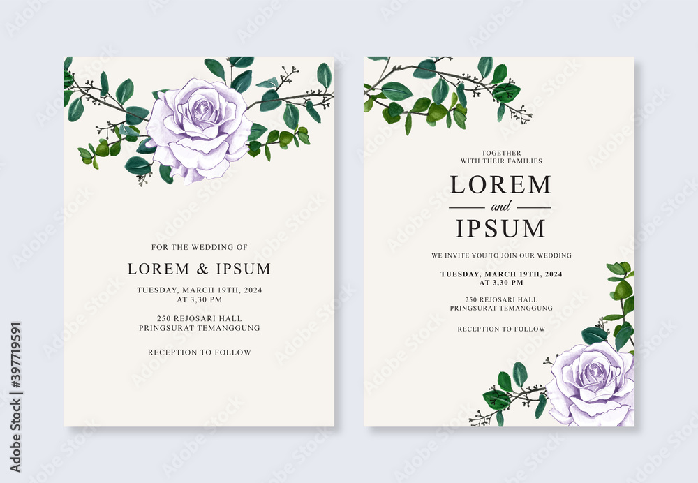 Hand painted watercolor floral for a beautiful wedding invitation template