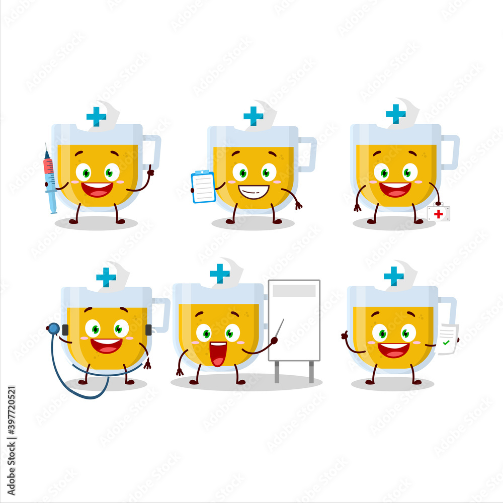 Doctor profession emoticon with cup of lemon tea cartoon character Doctor profession emoticon with cup of lemon tea cartoon character