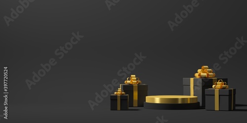 Minimal background, mock up scene with podium geometry shape for Christmas, New year and event. 3D rendering