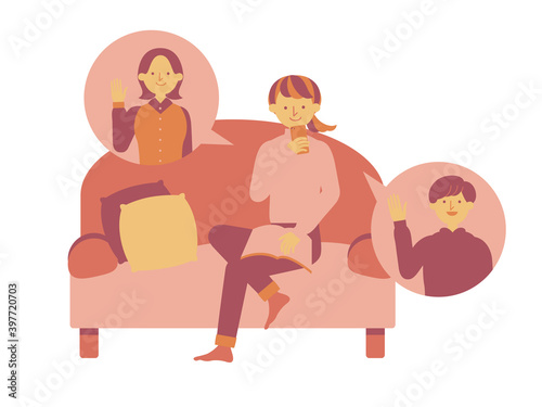 illustration of woman contacting with smartphone