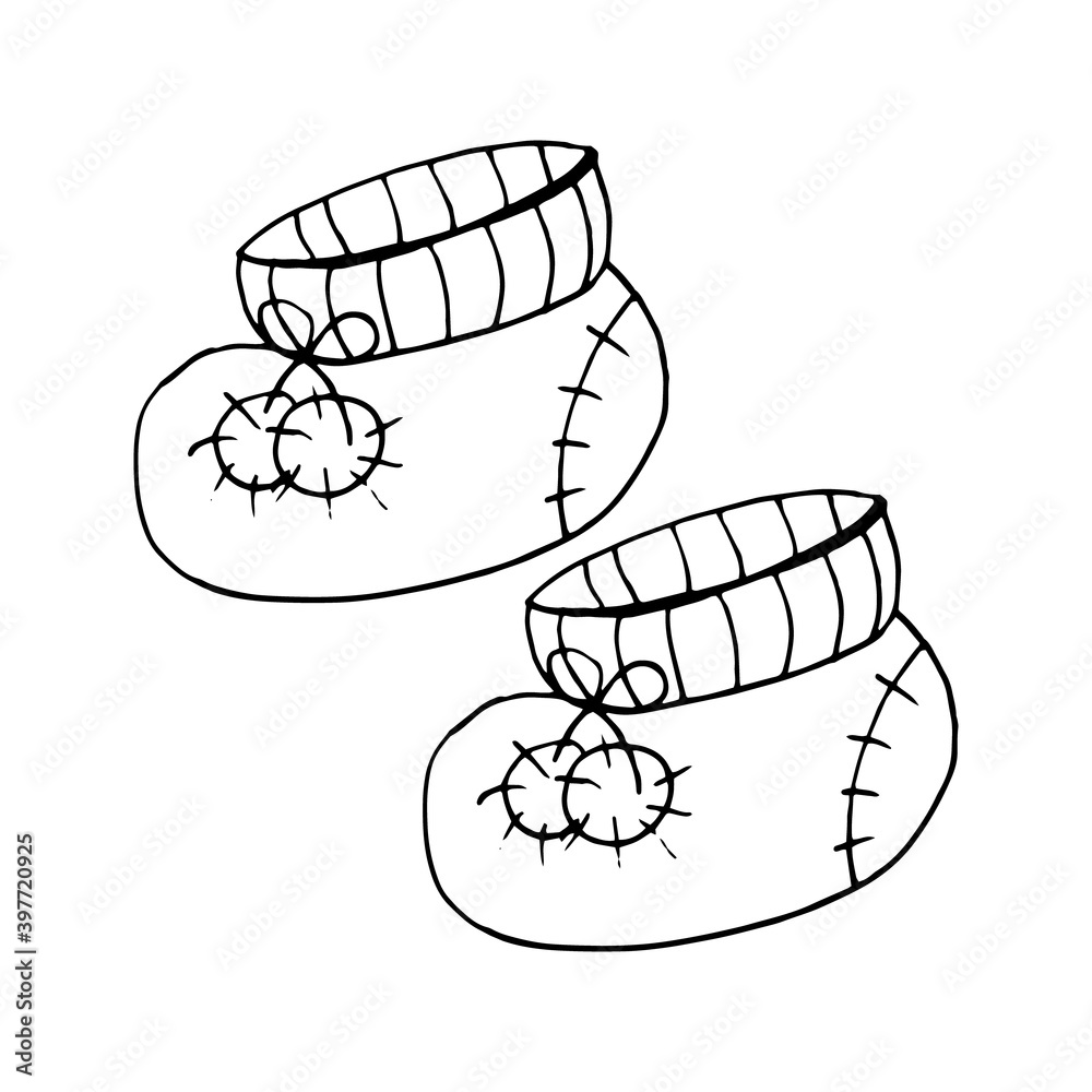 booties icon, sticker, decor, scrapbook. sketch hand drawn doodle. vector scandinavian monochrome minimalism. newborn baby. booties icon, sticker, decor, scrapbook. sketch hand drawn doodle. vector scandinavian monochrome minimalism. newborn baby.