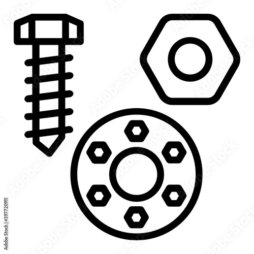 Washer and Milling Vector Icon Design, Arc welding equipment and Metal Work Symbol on white background, Construction and Industrial manufacturing Sign,Nut and Bolts BlackSmith Elements Concept 