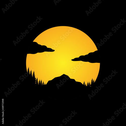 Illustration design template, with natural scenery silhouette design