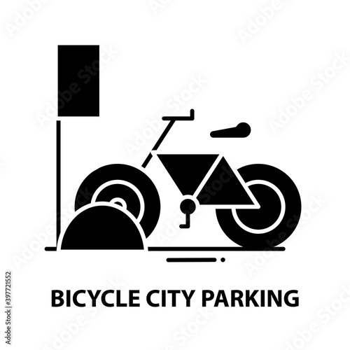 bicycle city parking icon, black vector sign with editable strokes, concept illustration