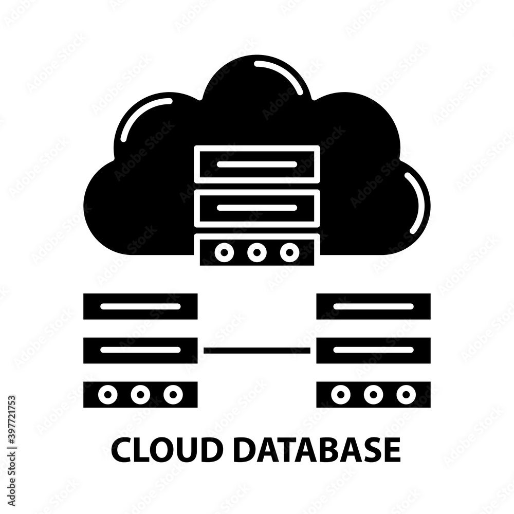 cloud database icon, black vector sign with editable strokes, concept illustration cloud database icon, black vector sign with editable strokes, concept illustration