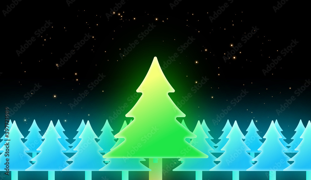 Merry Christmas background with glowing christmas trees Free Vector