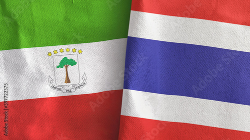 Thailand and Equatorial Guinea two flags textile cloth 3D rendering