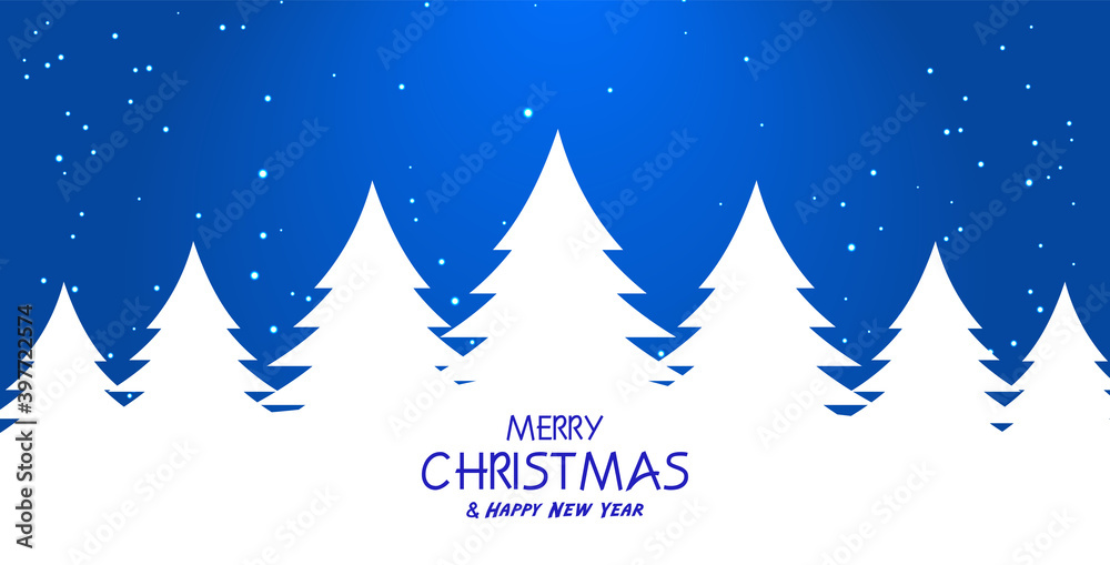 Blue merry christmas background with tree Free Vector