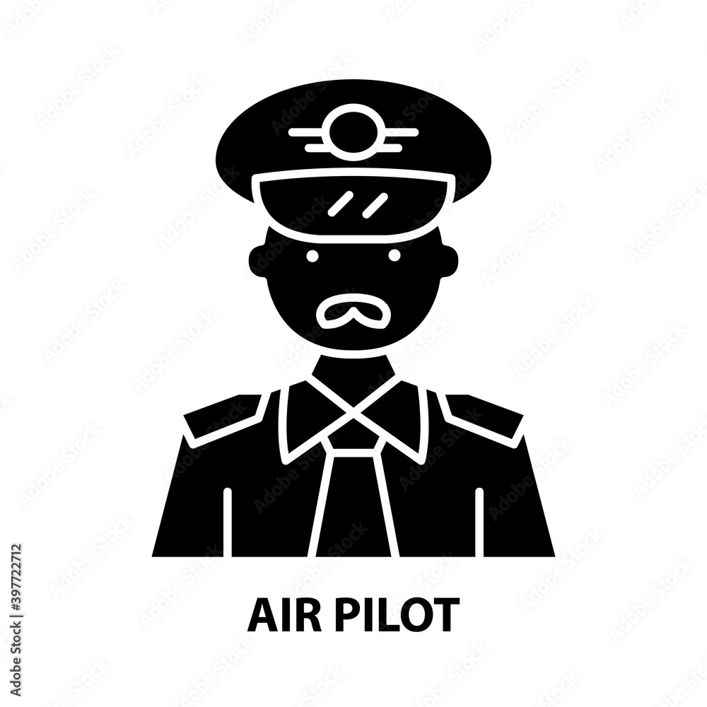 air pilot icon, black vector sign with editable strokes, concept illustration air pilot icon, black vector sign with editable strokes, concept illustration
