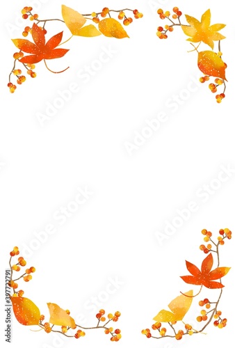 優しいタッチの秋の紅葉フレーム