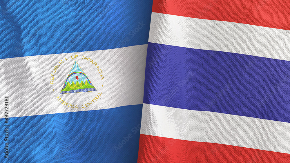 Thailand and Nicaragua two flags textile cloth 3D rendering