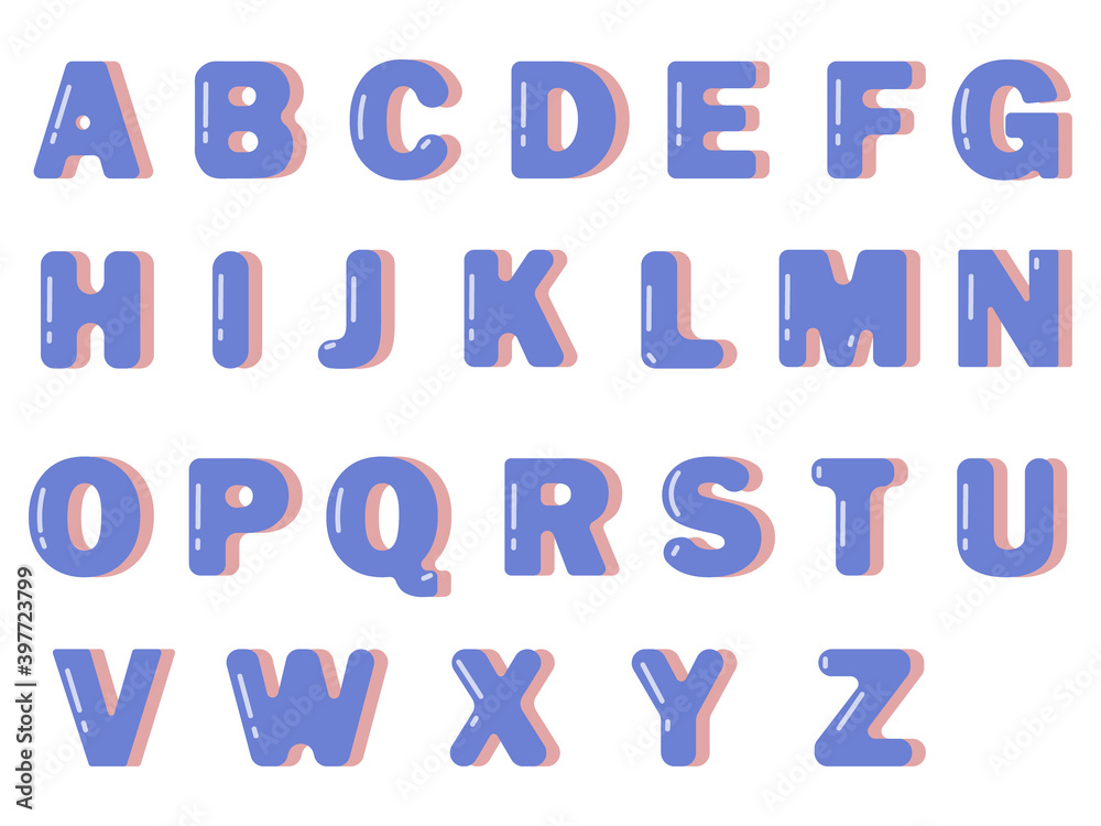 The English alphabet is blue with a pink shadow. Image in jpeg format.