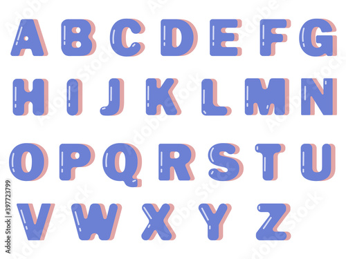 The English alphabet is blue with a pink shadow. Image in jpeg format.