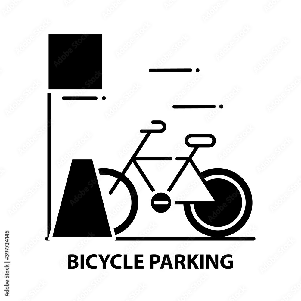bicycle parking icon, black vector sign with editable strokes, concept illustration
