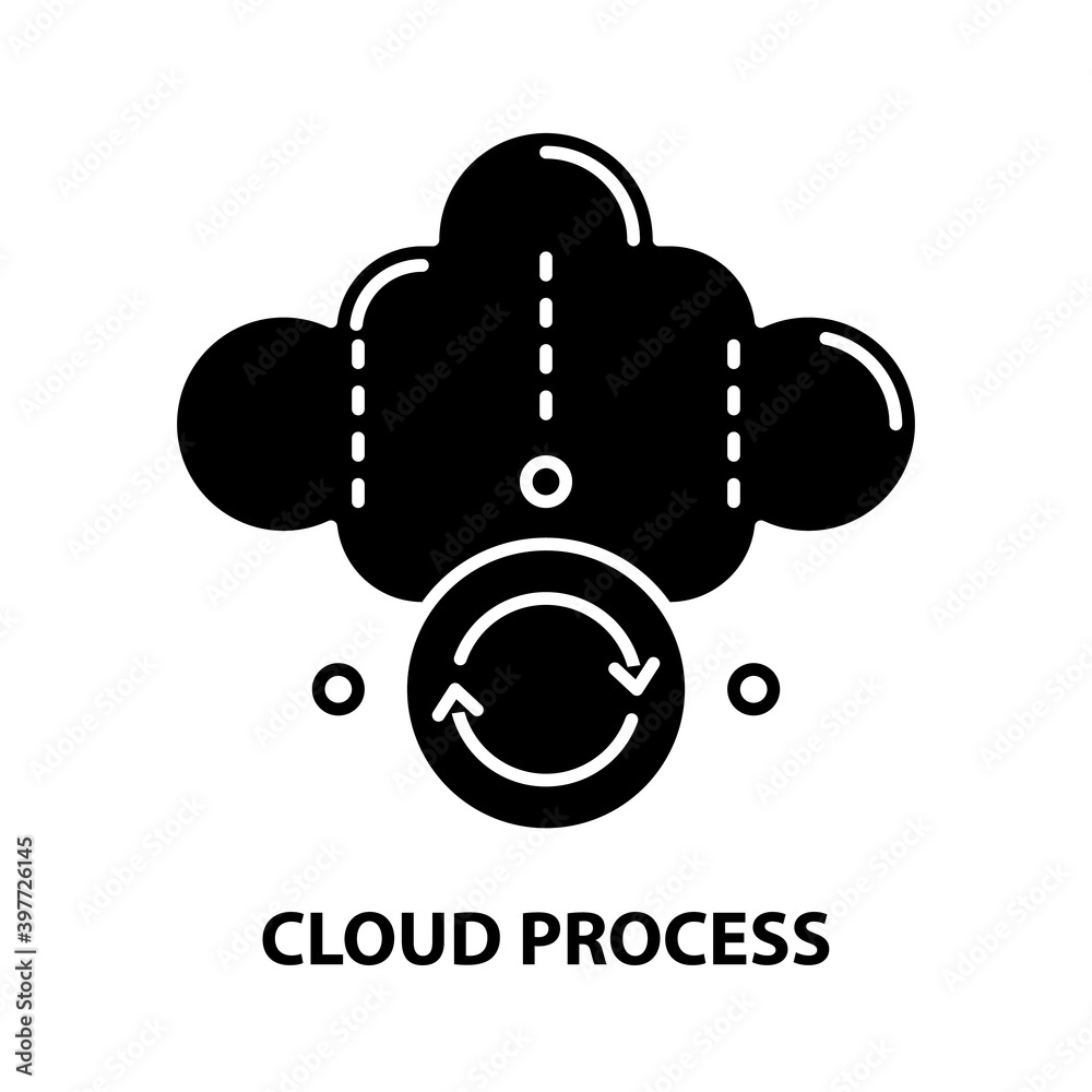 cloud process icon, black vector sign with editable strokes, concept illustration cloud process icon, black vector sign with editable strokes, concept illustration