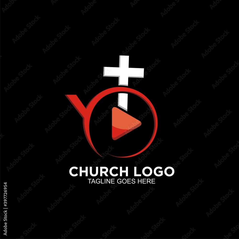 Fototapeta premium Cross logo design vector icon with online concept. Logo for christian church