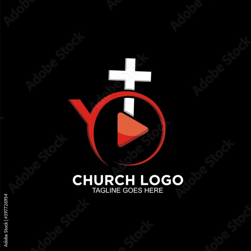Cross logo design vector icon with online concept. Logo for christian church