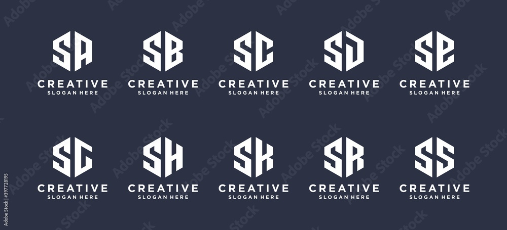 hexagon shape letter S combined with other monogram logo designs.