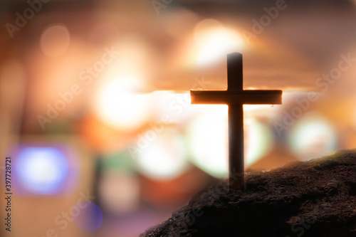 Crucifix jesus christ With light background blur bokeh