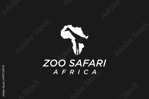 Africa Logo - Zoo safari giraffe africa map negative space logo style. silhouette