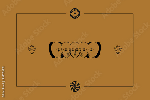 Vector logo design template in simple minimal style, magical and mystical symbols, tattoo signs