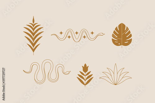 Vector logo design template in simple minimal style, magical and mystical symbols, tattoo signs