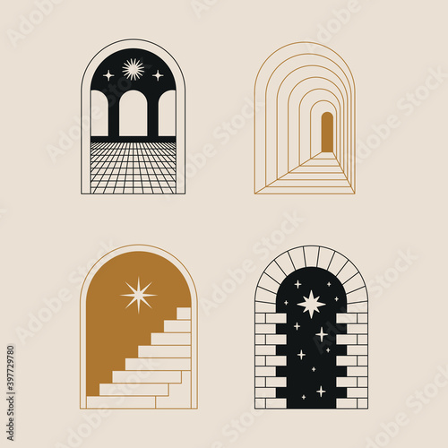 Vector logo design template in simple minimal style, magical and mystical symbols, tattoo signs