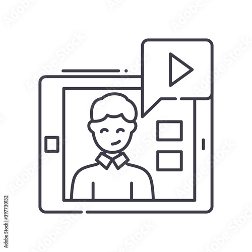 Online teacher icon, linear isolated illustration, thin line vector, web design sign, outline concept symbol with editable stroke on white background.