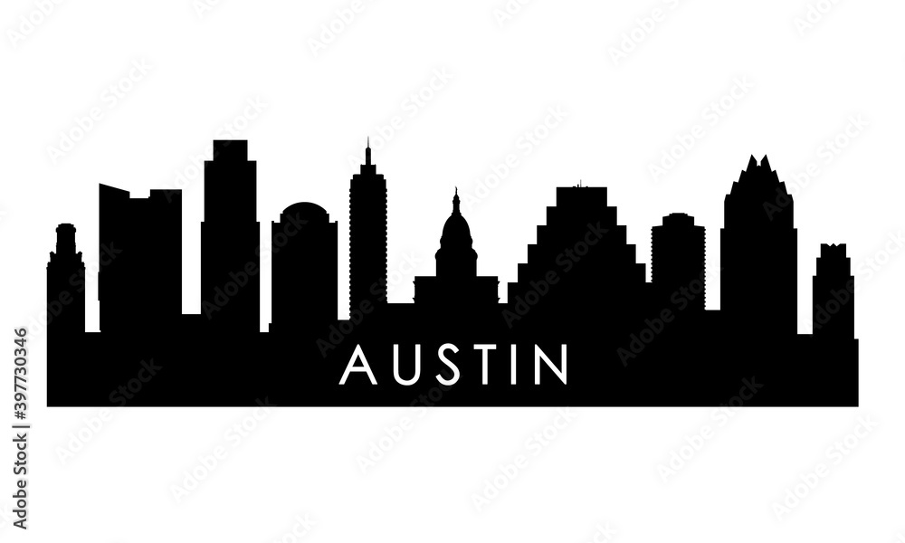 Austin skyline silhouette. Black Austin city design isolated on white background.