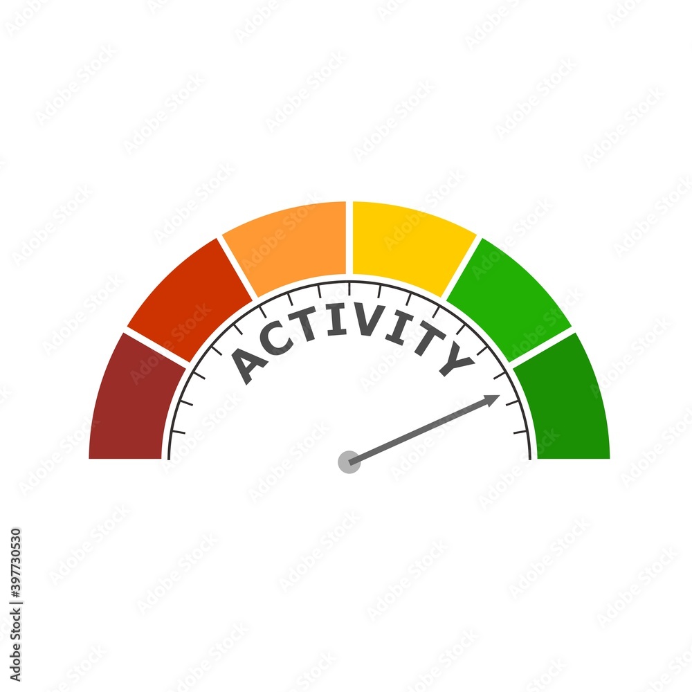 Gradient scale. Activity level measuring device icon. Sign tachometer, speedometer, indicators. Infographic gauge element. Gradient scale. Activity level measuring device icon. Sign tachometer, speedometer, indicators. Infographic gauge element.