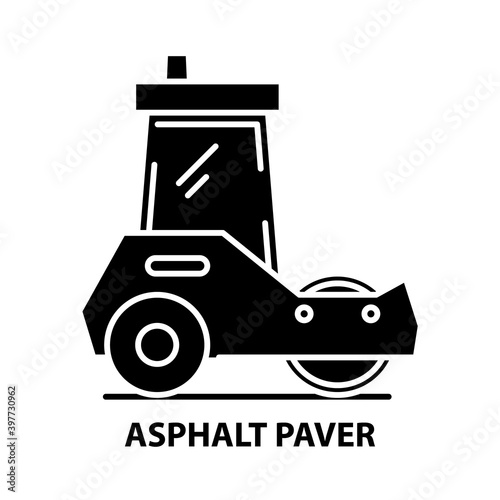 asphalt paver icon, black vector sign with editable strokes, concept illustration