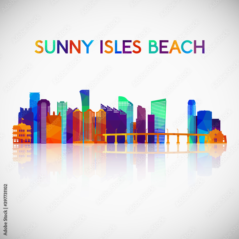Sunny Isles Beach skyline silhouette in colorful geometric style. Symbol for your design. Vector illustration.