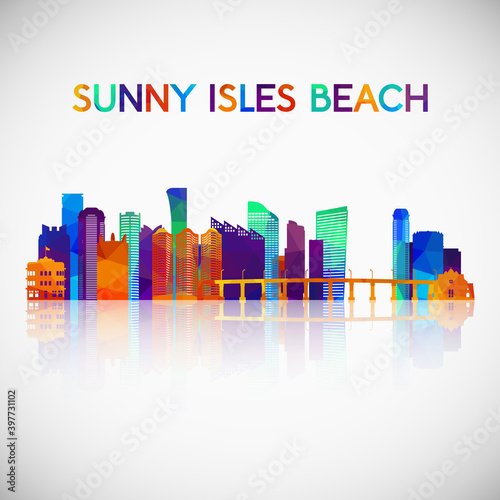 Sunny Isles Beach skyline silhouette in colorful geometric style. Symbol for your design. Vector illustration.