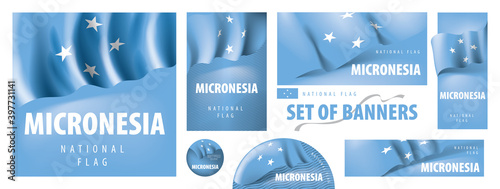 Vector set of banners with the national flag of the Federated States Micronesia