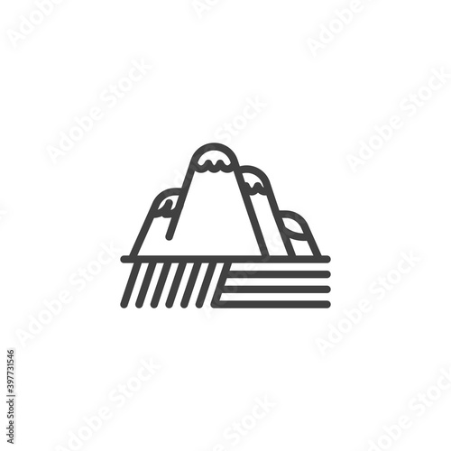 Mountain and field line icon. linear style sign for mobile concept and web design. Farmland landscape field outline vector icon. Symbol, logo illustration. Vector graphics