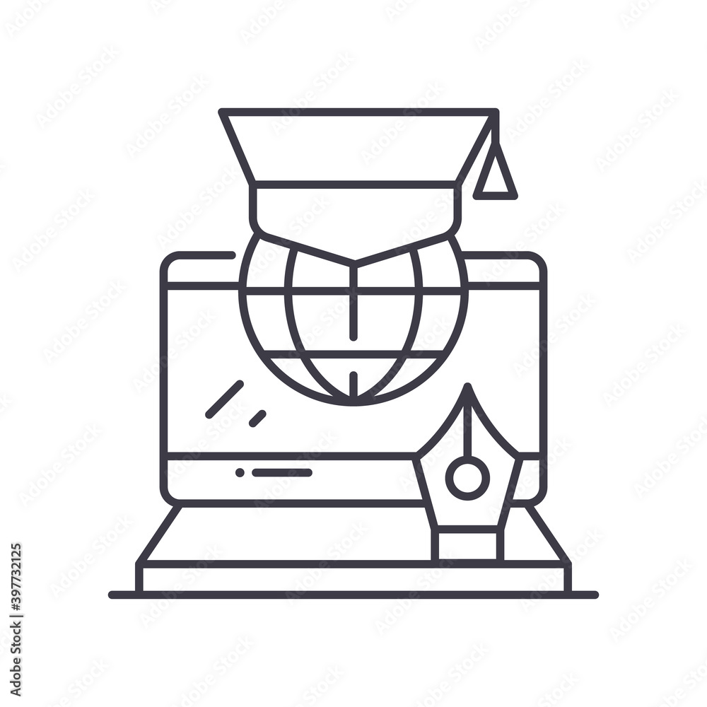 Online school icon, linear isolated illustration, thin line vector, web design sign, outline concept symbol with editable stroke on white background. Online school icon, linear isolated illustration, thin line vector, web design sign, outline concept symbol with editable stroke on white background.