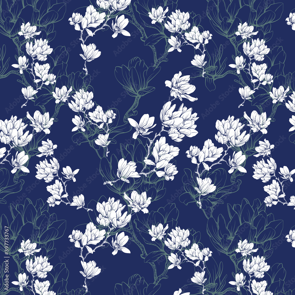 Obraz premium Elegant blooming magnolia flower pattern 